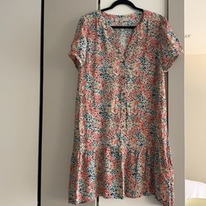 Coral flower button down flounce summer dress LOFT